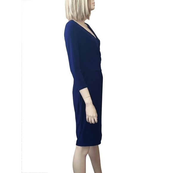 Ralph Lauren Dress Surplice Jersey Ruching ΒΎ Sleeve Cross Over Plunge Neck - Picture 10 of 15
